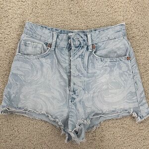 Zara Light Blue Patterned Jean Shorts